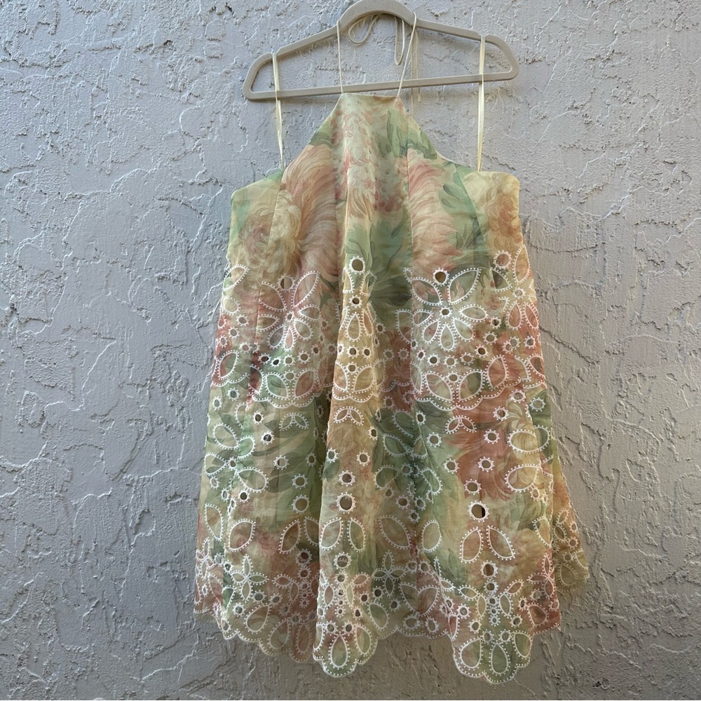 ASOS DESIGN dress size 14 halter floral eyelet mini dress watercolor floral